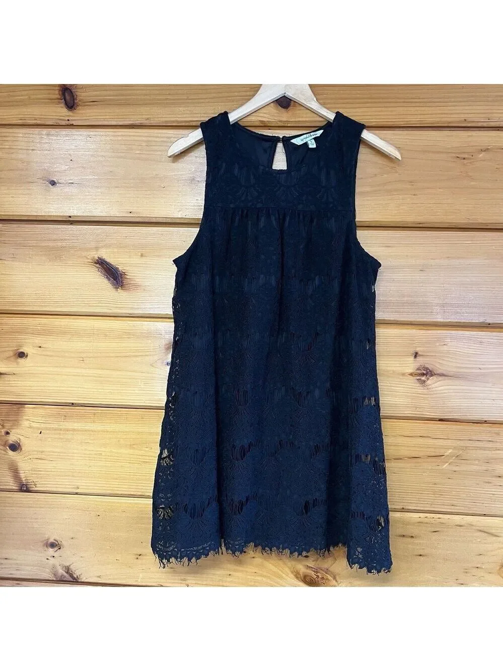 JUNIORS SPEECHLESS LACE SHIFT DRESS SLEEVELESS SIZE Large  BLACK